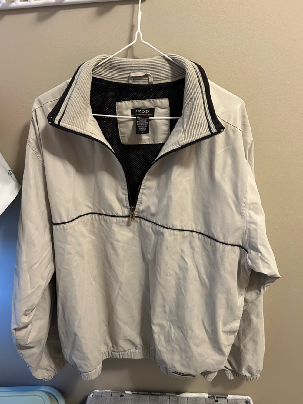 Izod Light Beige Quarter-Zip Pullover with Black Trim